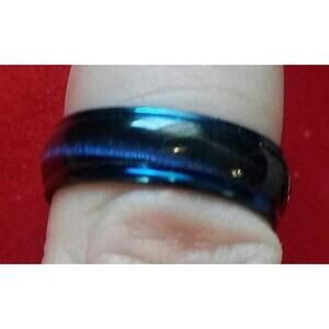 New Stainless Steel Faux Blue Tiger Eye Style Big Ring Band Size 11 w Tag Mens